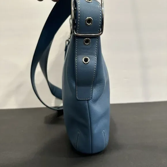 Coach 9326 Vtg Legacy Slim Duffle Slate Blue Leather Purse Bag Shoulder Strap - Picture 7 of 11